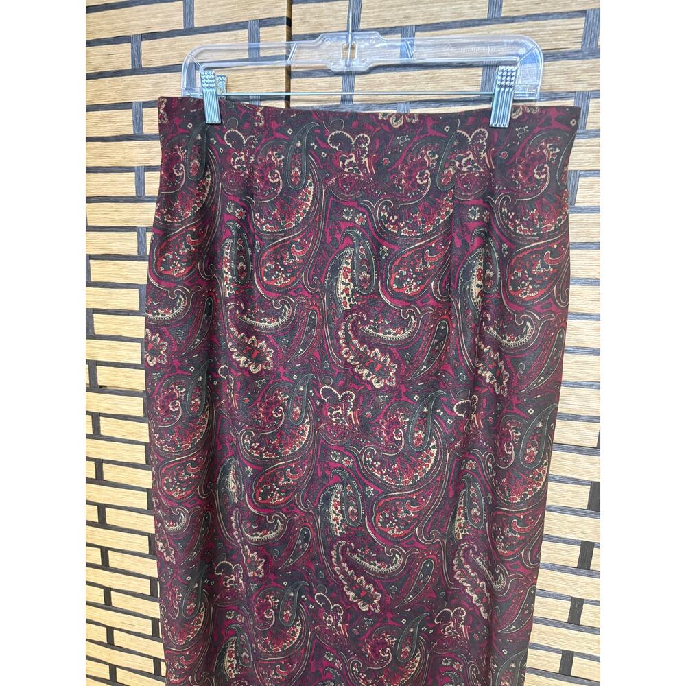 Studio C Burgundy Sueded Paisley Midi Skirt Size 14 - Picture 3 of 9